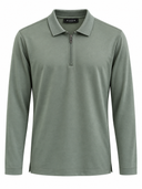GREEN ZIPPED LONGSLEEVE POLO MERCERISE