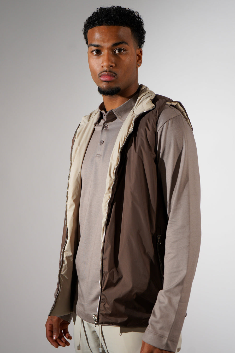 Bruine bodywarmer dubbelzijdig beige