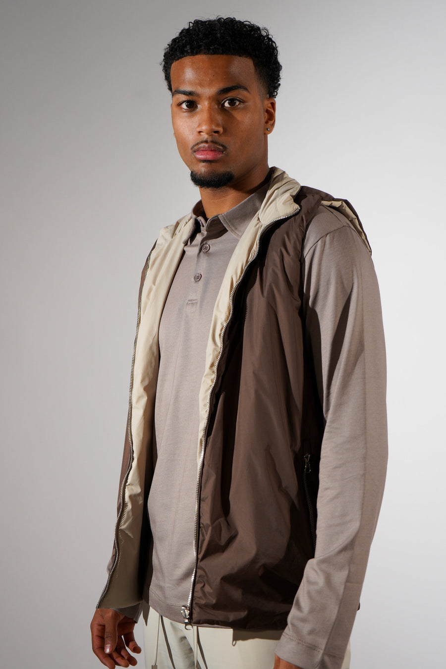 Bruine bodywarmer dubbelzijdig beige