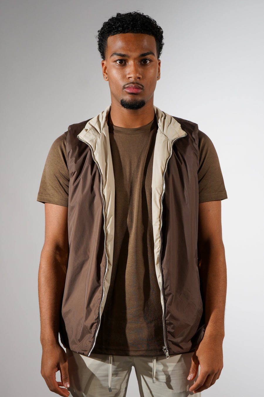 Bruine bodywarmer dubbelzijdig beige