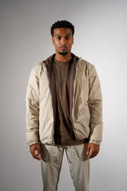 Bruine/beige dubbelzijdig puffer jas