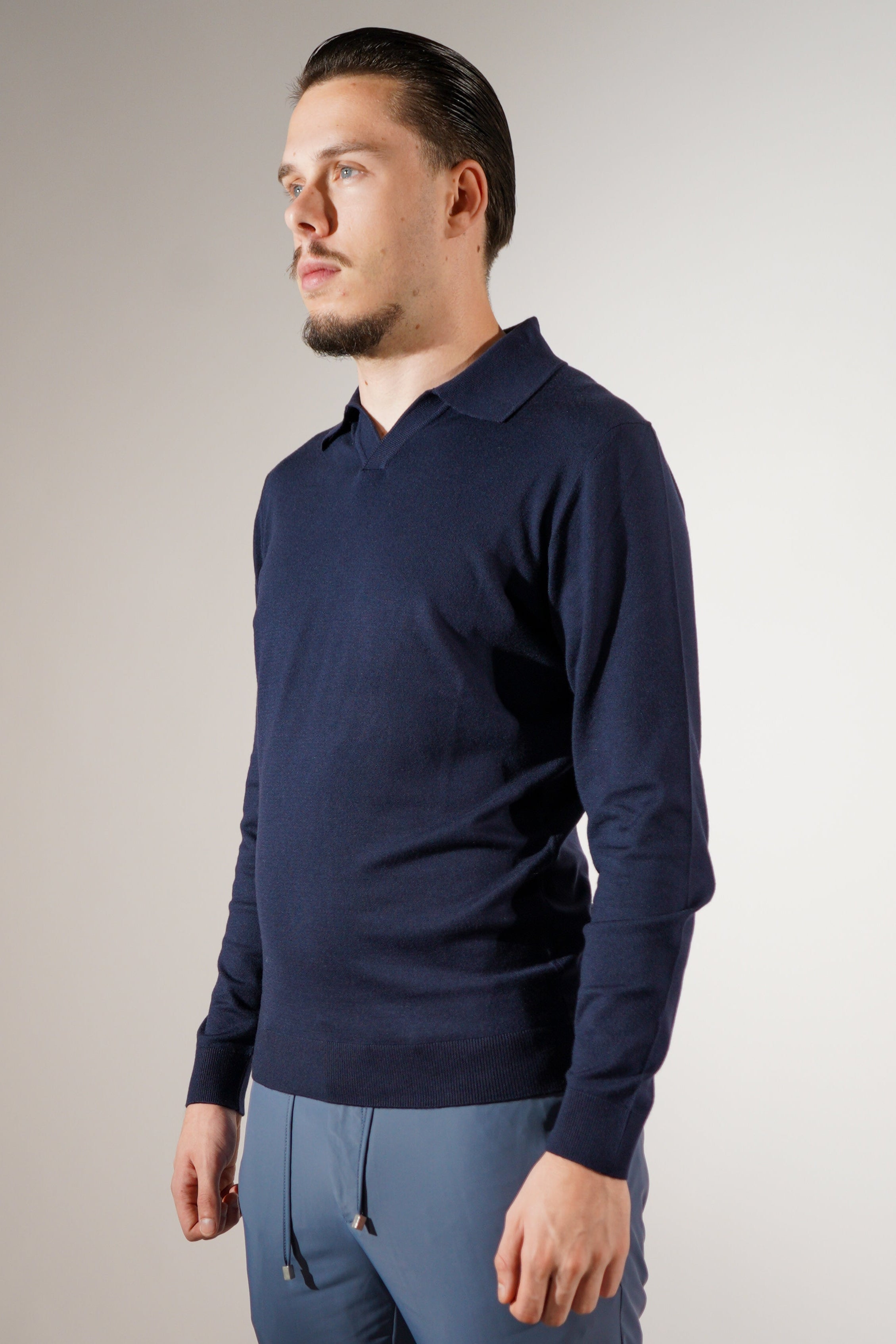 Longsleeve Polo Navy Blauw