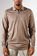 TAUPE ZIPPED LONGSLEEVE POLO