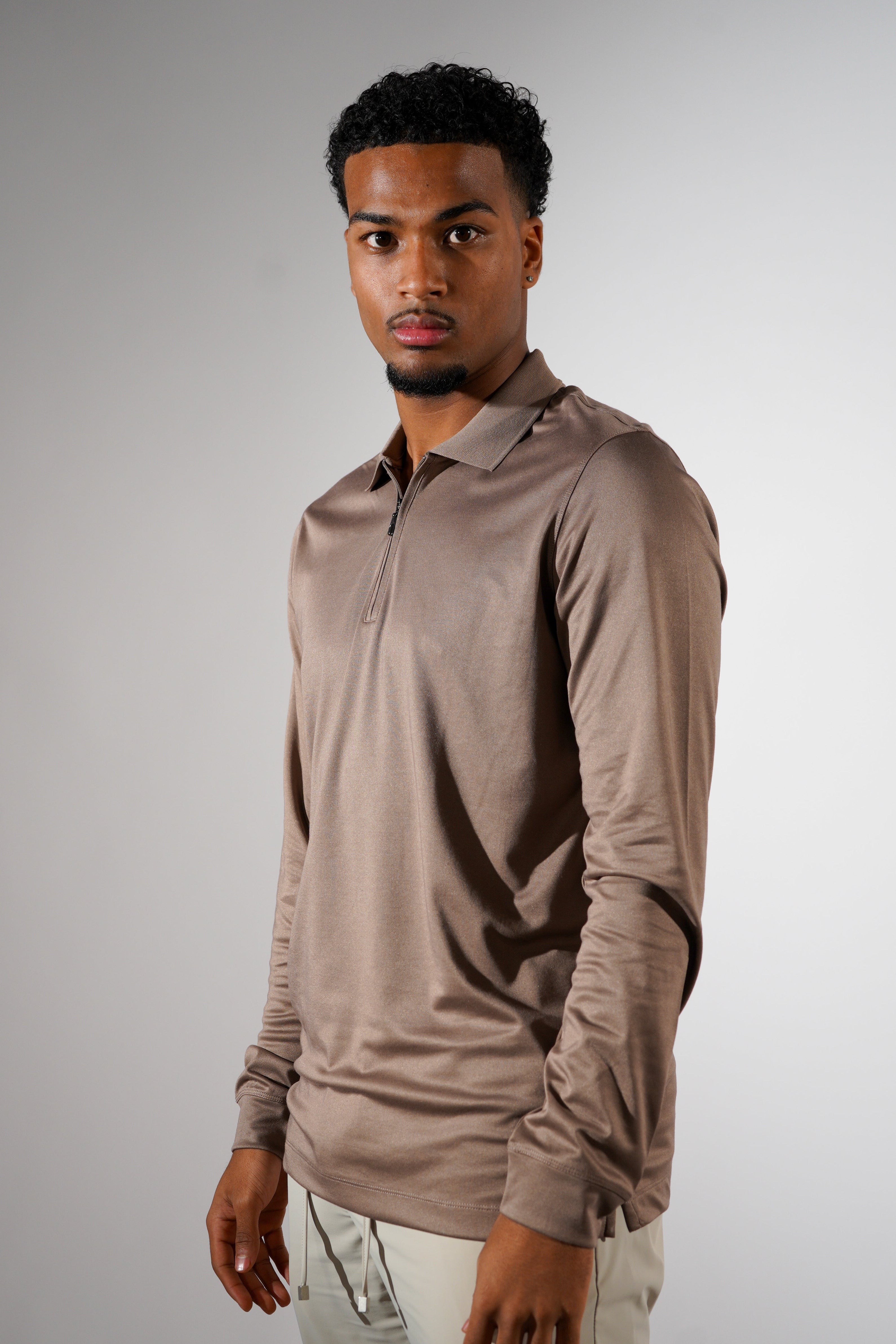 Longsleeve Mercerized Polo Bruin