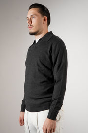 Donker Grijze polo lange mouw
