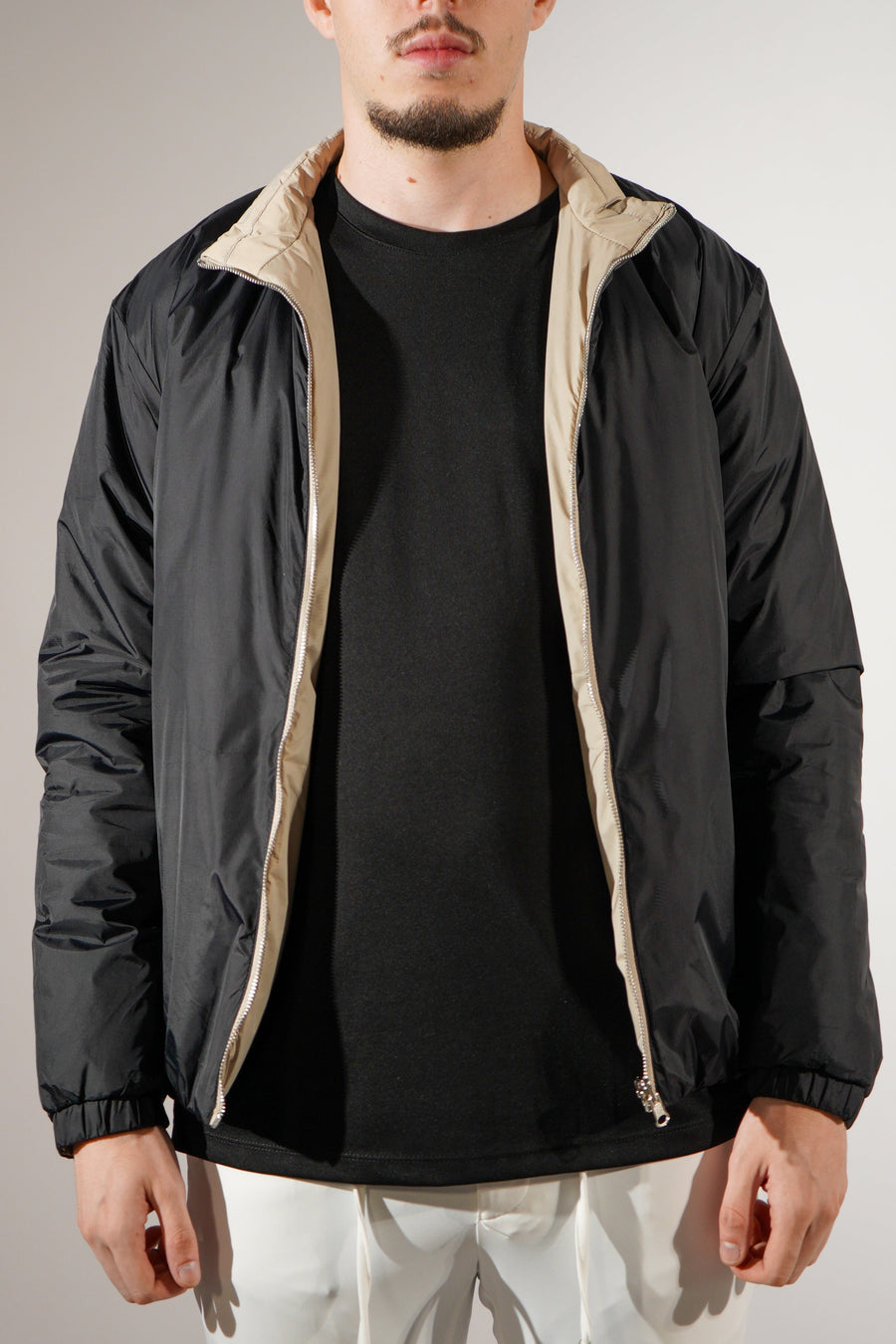 Zwarte/Beige dubbelzijdig Puffer jas