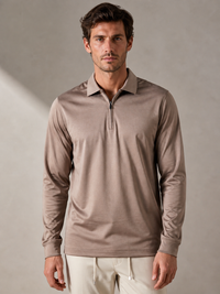 TAUPE ZIPPED LONGSLEEVE POLO
