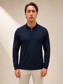 NAVY ZIPPED LONGSLEEVE POLO