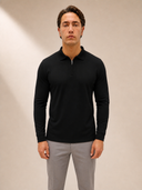 BLACK ZIPPED LONGSLEEVE POLO