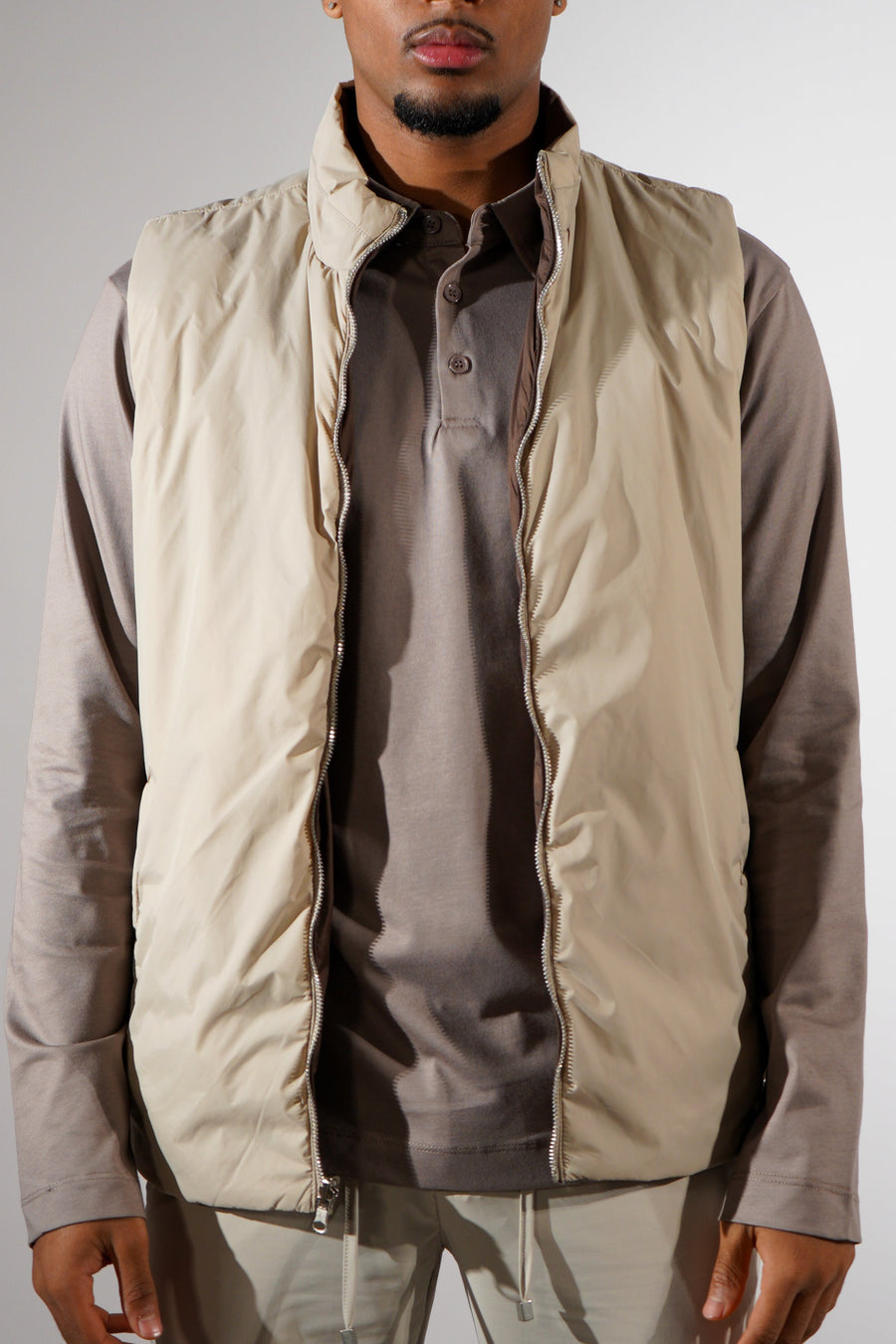 Bruine bodywarmer dubbelzijdig beige