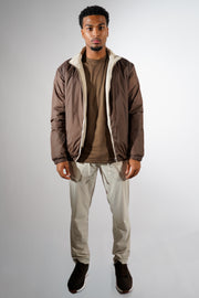 Bruine/beige dubbelzijdig puffer jas
