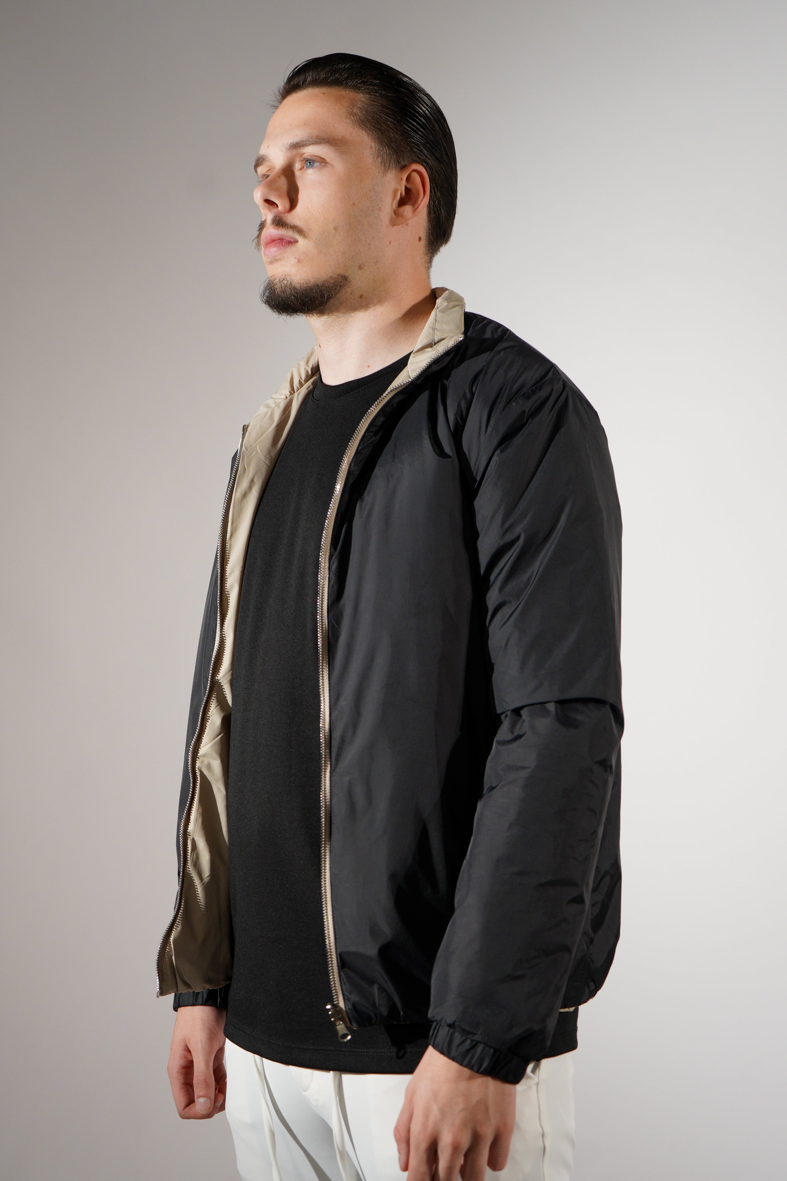 Zwarte/Beige dubbelzijdig Puffer jas