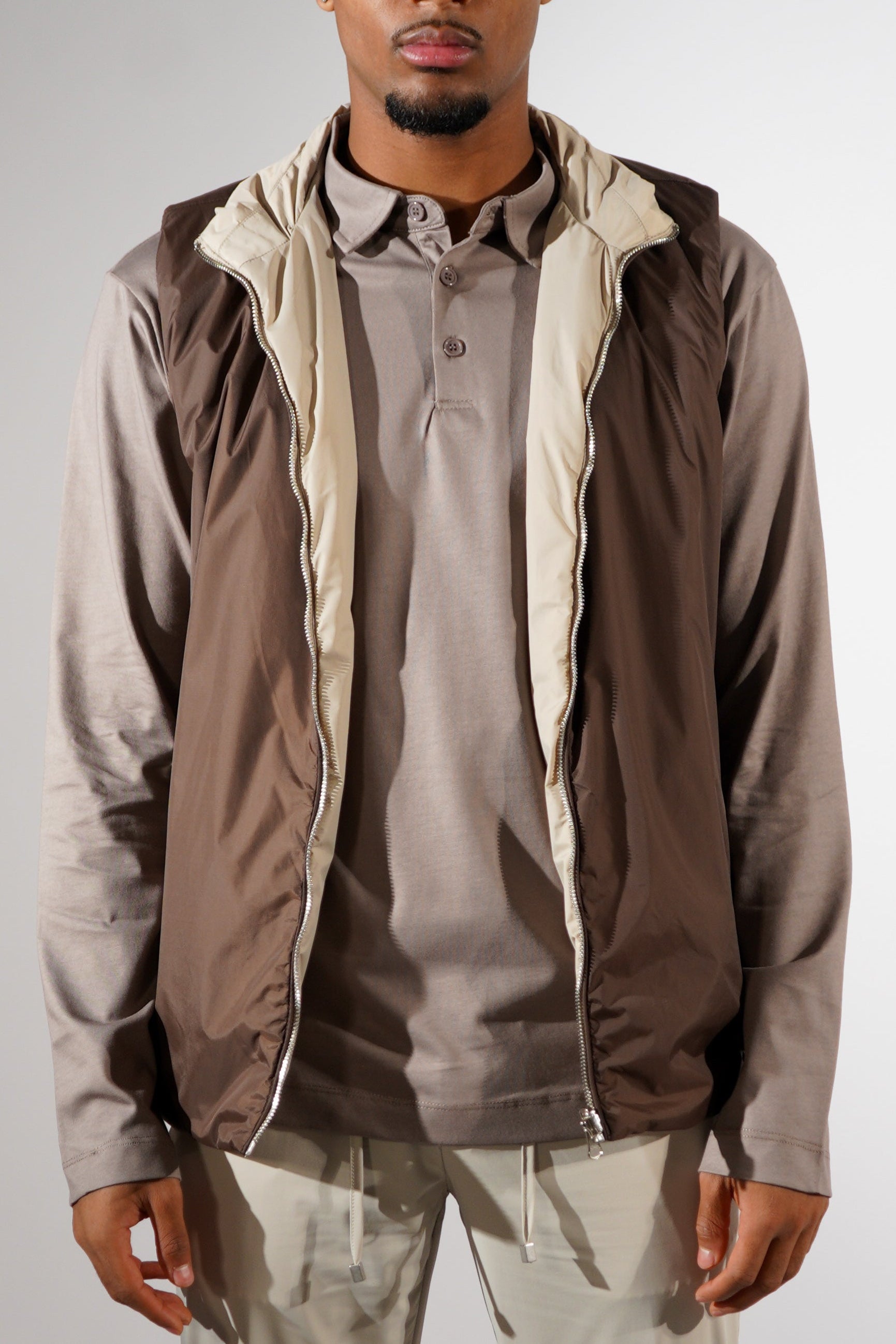 Bruine bodywarmer dubbelzijdig beige