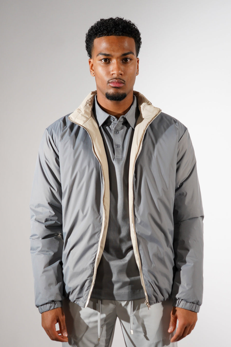 Dubbelzijdig jas grijs beige